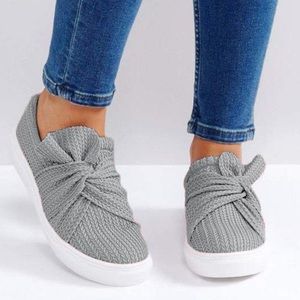 JOLIMALL Women Knitted Twist Slip On Sneaker